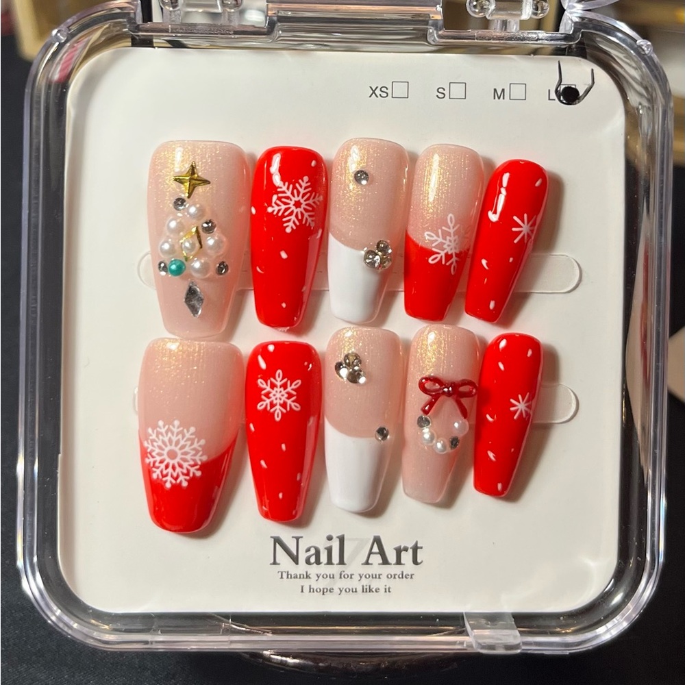 Hand Crafted Red and White Festive Nail Art Set